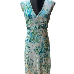 Y2K 2000s Babydoll Fairy Dress Floral Blue Sheer Overlay Size 9 Wrapper Tie Back